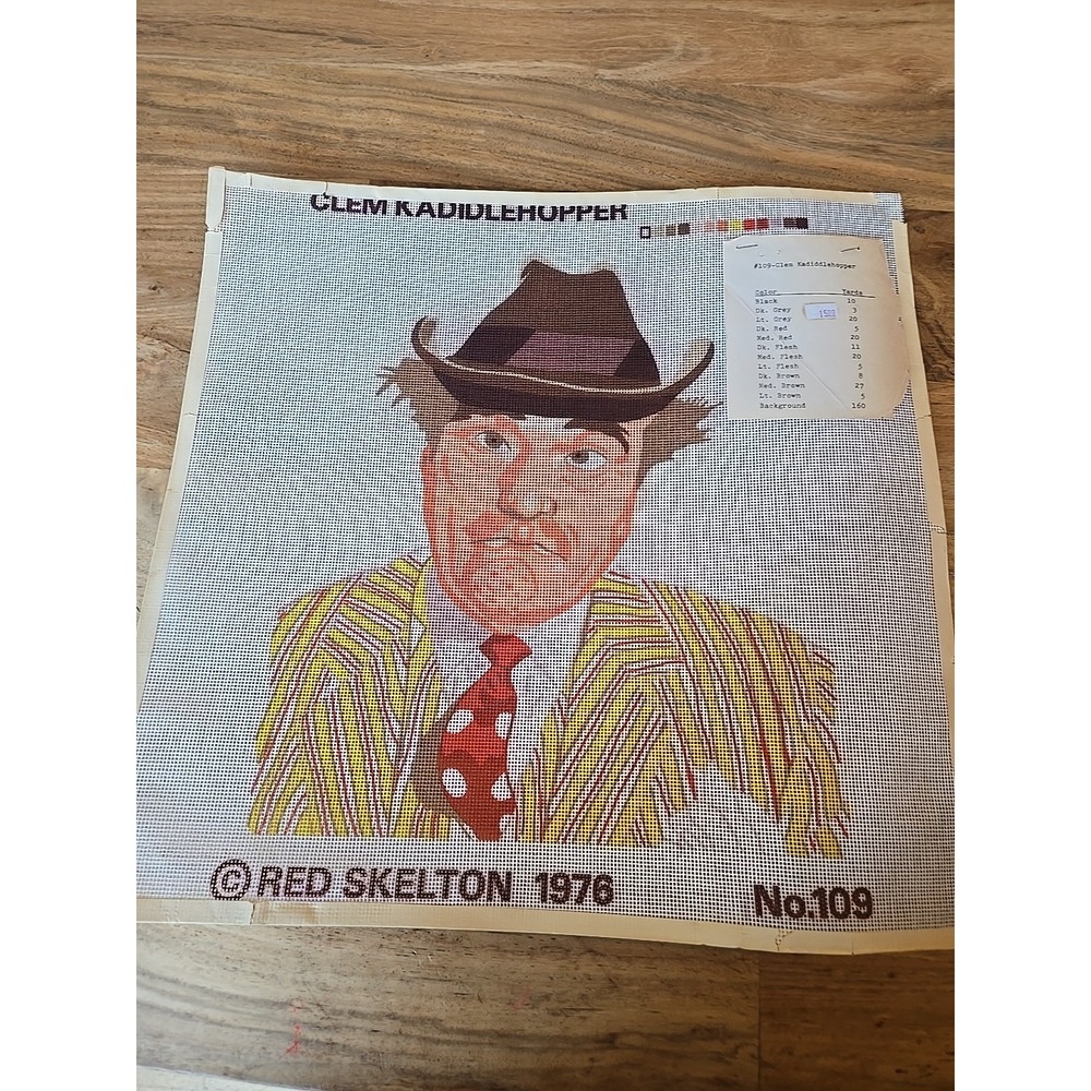 Vintage 1976 Red Skelton Clem Kadiddlehopper Needlepoint Canvas #109 Rare NOS
